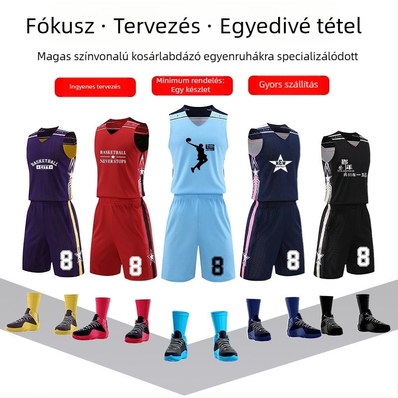 Uniszex reverszibil kosárlabda edzőruha készlet – egész éves használat, poliészter keverék anyag, bélése 100% poliészter, modell 313