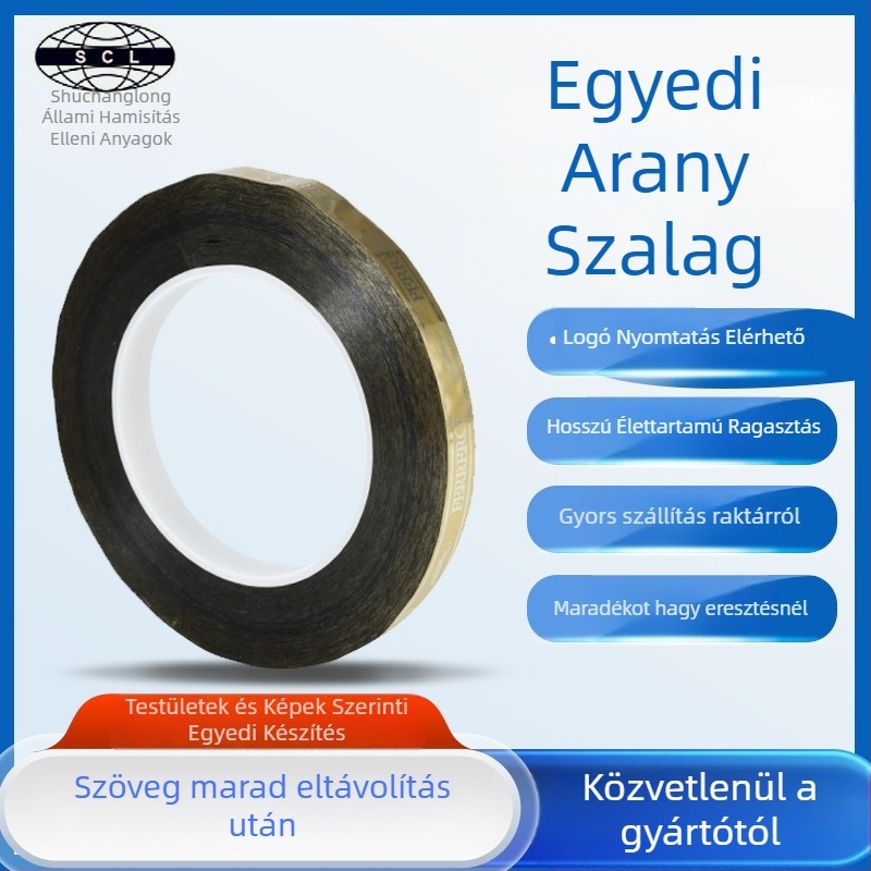 Csalás elleni öntapadó záró szalag, PET filmmel Glassine hátoldallal, vastagság 25#, 36#, 50#, 120°C hőállóság, testreszabható feldolgozás