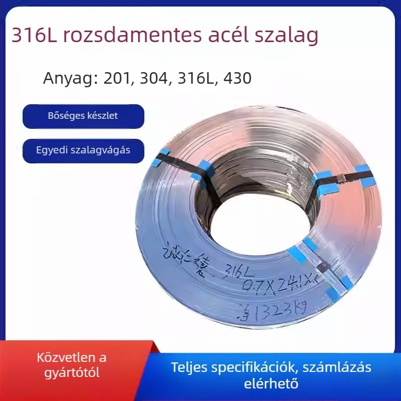 304L rozsdamentes acél kötöző szalag, ipari osztályú, húzószilárdság 60 MPa