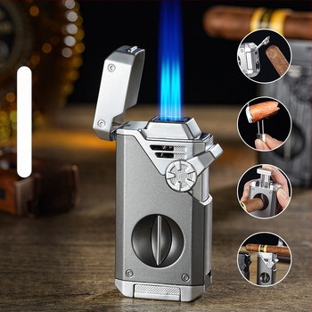 Aurora 5-in-1 dohányvágó és jet lángoló gyújtó, fém test, bután üzemű, szélálló, luxus dizájn