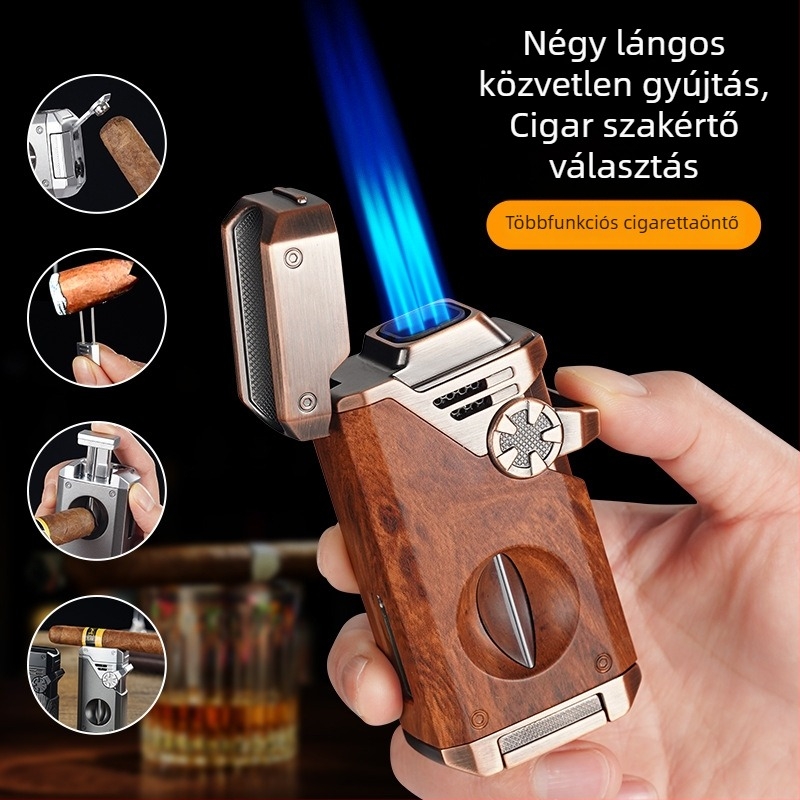 Aurora 5-in-1 dohányvágó és jet lángoló gyújtó, fém test, bután üzemű, szélálló, luxus dizájn