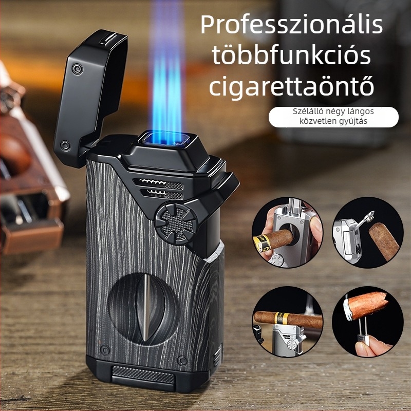 Aurora 5-in-1 dohányvágó és jet lángoló gyújtó, fém test, bután üzemű, szélálló, luxus dizájn