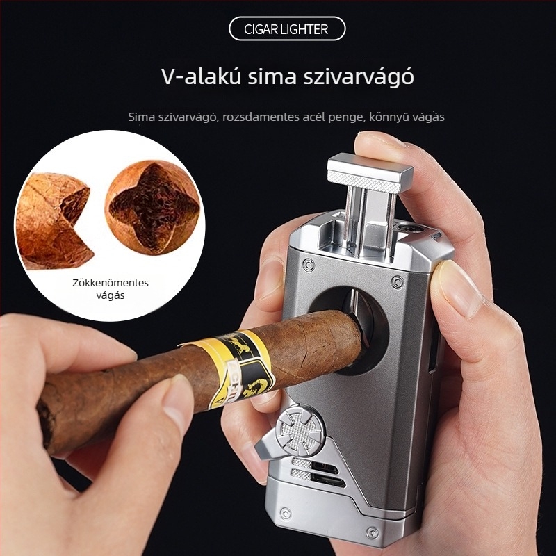 Aurora 5-in-1 dohányvágó és jet lángoló gyújtó, fém test, bután üzemű, szélálló, luxus dizájn