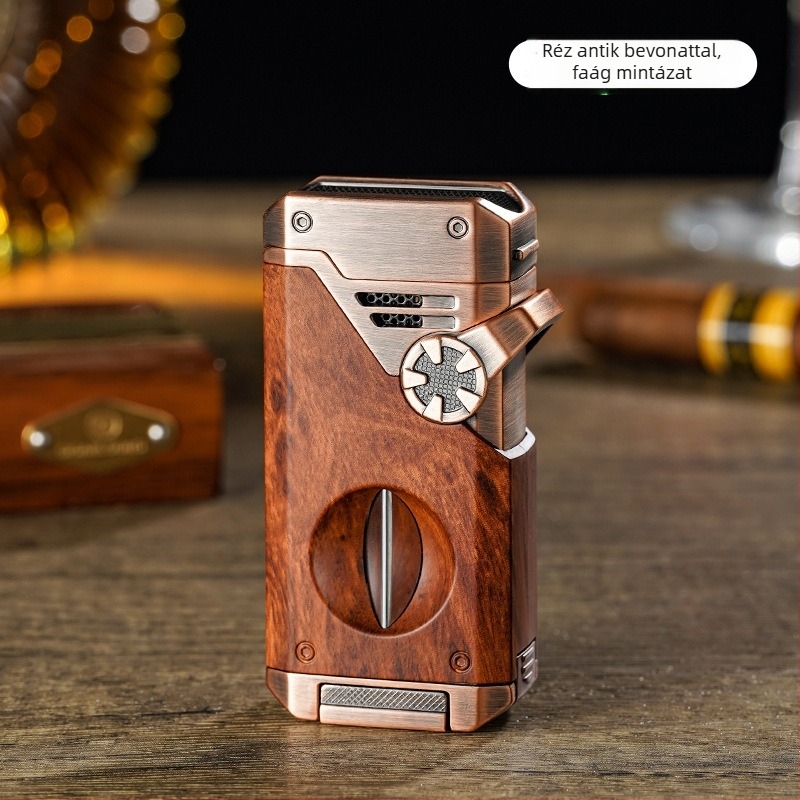 Aurora 5-in-1 dohányvágó és jet lángoló gyújtó, fém test, bután üzemű, szélálló, luxus dizájn