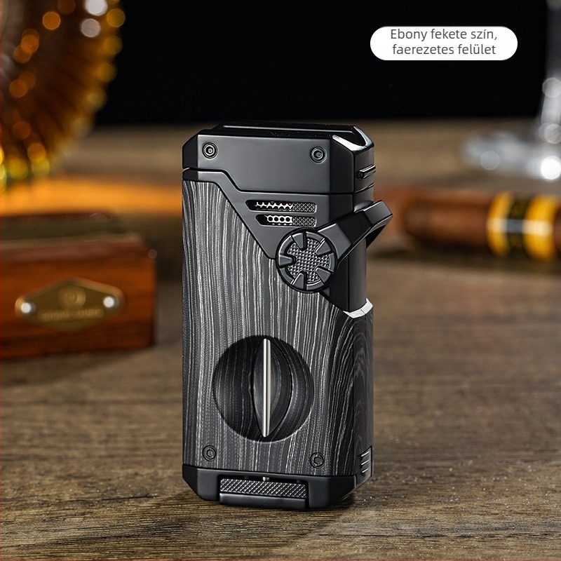 Aurora 5-in-1 dohányvágó és jet lángoló gyújtó, fém test, bután üzemű, szélálló, luxus dizájn