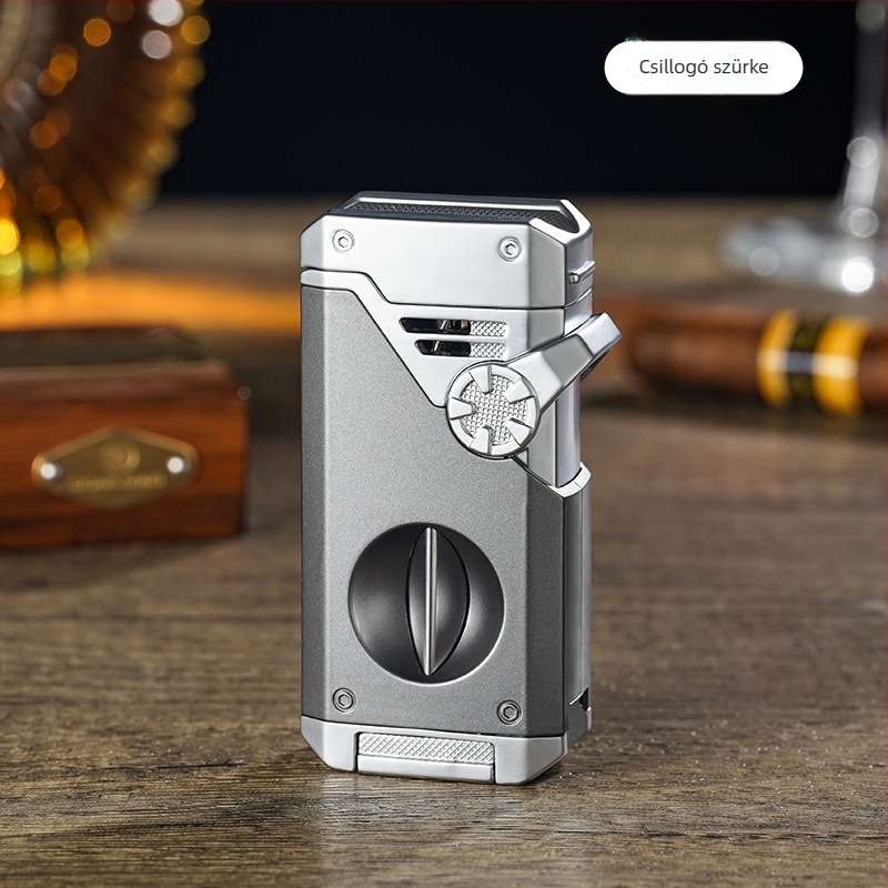 Aurora 5-in-1 dohányvágó és jet lángoló gyújtó, fém test, bután üzemű, szélálló, luxus dizájn