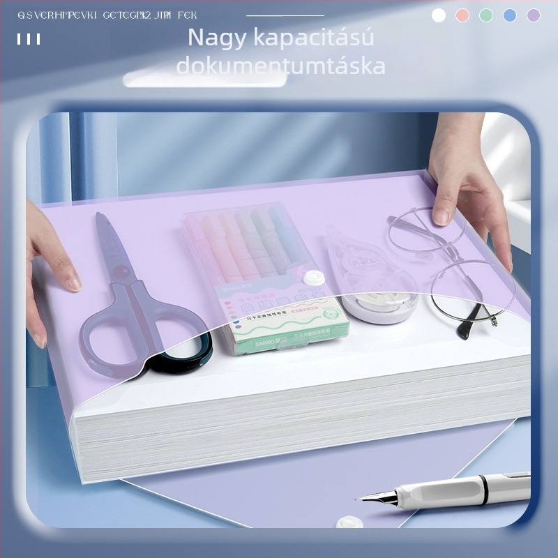 Átlátszó irattáska kapcsos záródással, nagy kapacitású, PP anyagból, zárt stílusú, vizsgákhoz