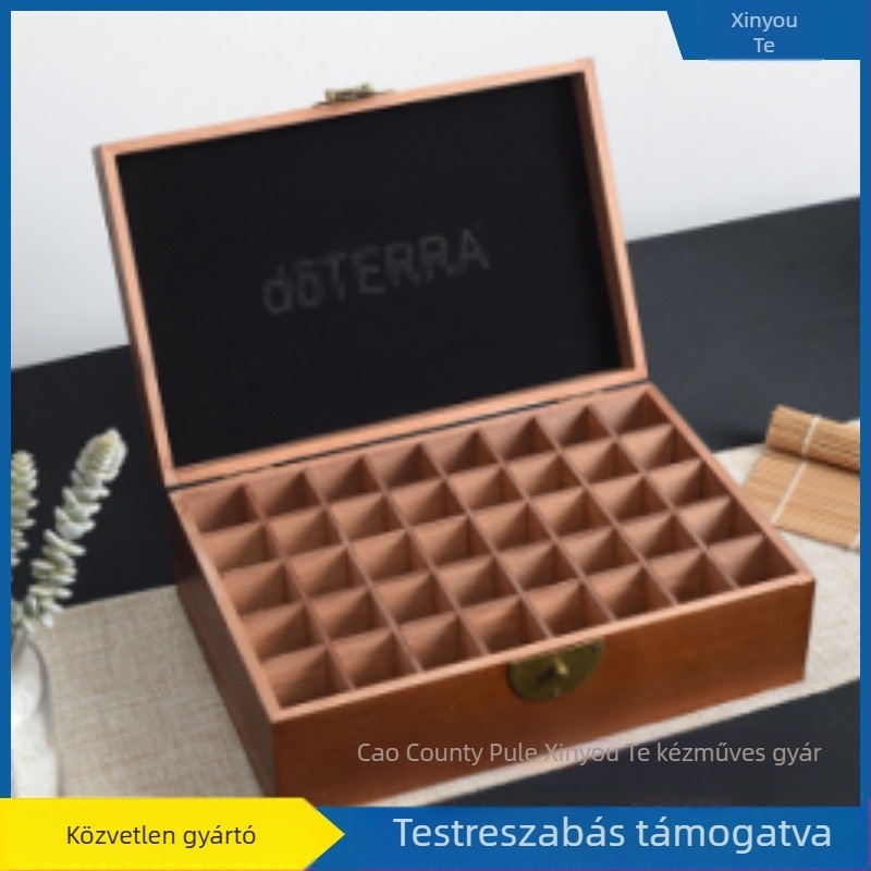 Fa esszenciális olaj tároló doboz 40 rekesz, kompatibil 10/15/20 ml üvegekhez, természetes fenyőfa, modell 095, testreszabási lehetőségek belső béléssel és logónyomással
