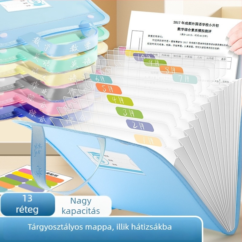 A4 vizsgadolgozatok rendezője – átlátszó műanyag, 13 rekesz (Model: A4, Nincs logó)