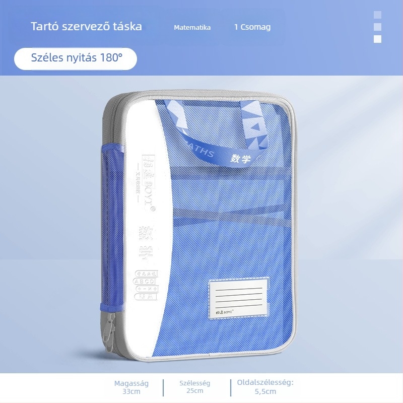 L alakú tantárgyosztályozó táska, nejlonháló anyag, cipzár, átlátszó dokumentumtáska, táska korrepetáláshoz