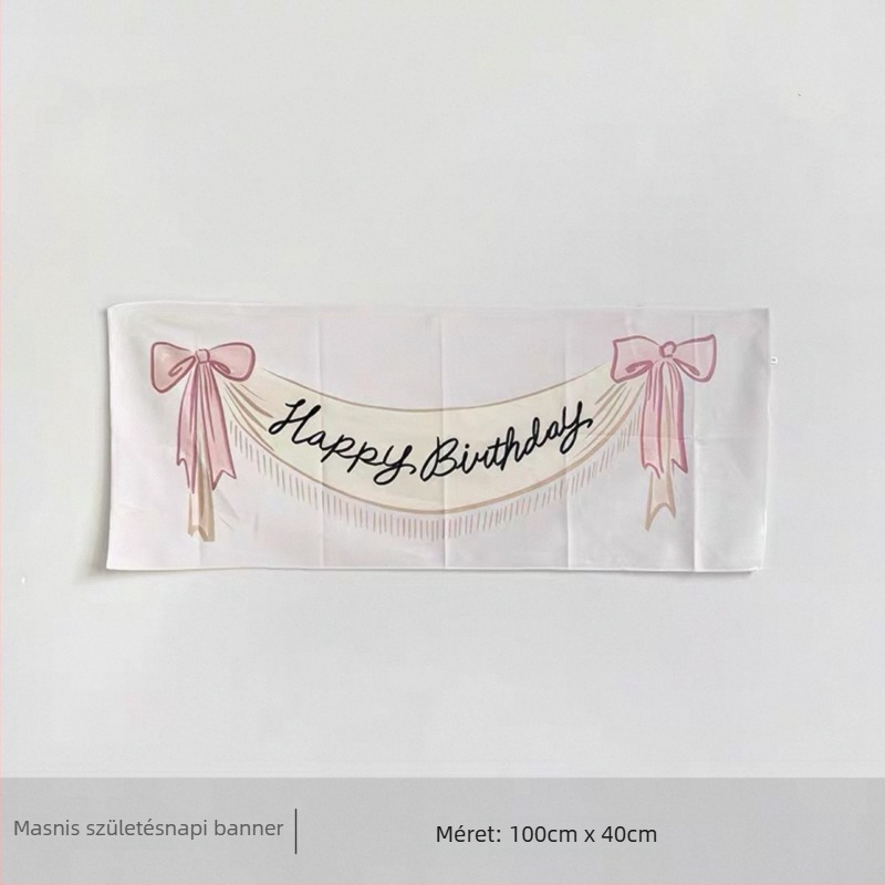Kék és rózsaszínű masnival díszített hátterű textil babaszületésnapi dekorációhoz – színpadi dekoráció, akasztó banner