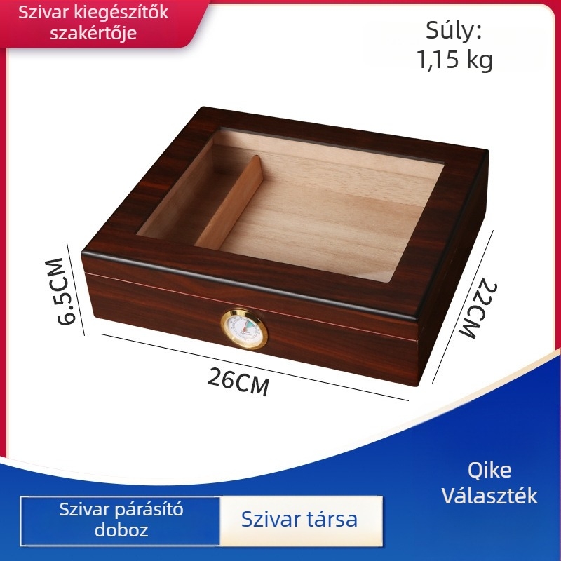 Fából készült cigaretta-humidor jelszavas zárakkal, higrométerrel és párásítóval, átlátszó csomagolás, nagy kapacitás