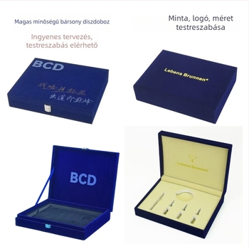 Kék velúr bevonatú fa ajándékdoboz rúzs és kozmetikumok számára