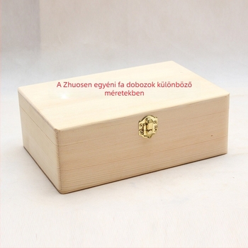 Téglalap alakú ajándéktároló doboz tömör fából, fenyőből, záras, gravírozással, fa belsővel, modell 061421, testreszabható