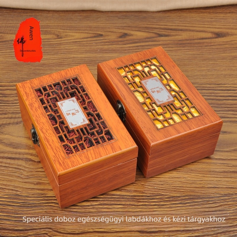 MDF lemezből készült áttört kézilabda csomagoló doboz, 5 cm-es Wenwan diólabda, fogantyú rózsafa-fából, dekorációs ajándékcsomag