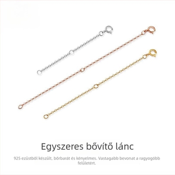 S925 ezüst hosszabbító lánc nyakhoz, a kézhez és a kulcscsonti területhez, 8K aranyozással, állítható DIY kiegészítő biztonsági akasztóval és dupla gyűrűvel