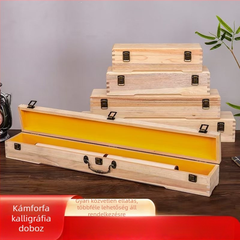 Kamforfából készült doboz kalligráfiához és festészethez, tekercsek tárolására, tömör fa