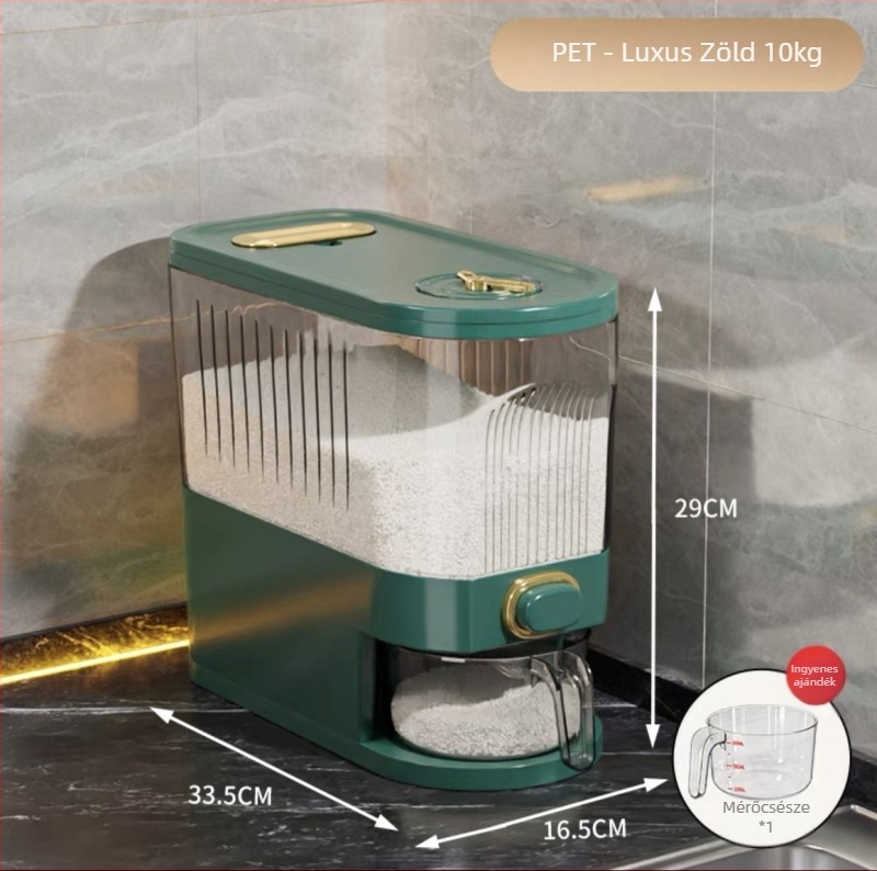 Rizstároló vödör, zárható, nedvesség- és rovarbiztos, PP+PET műanyag, modern minimalist stílus