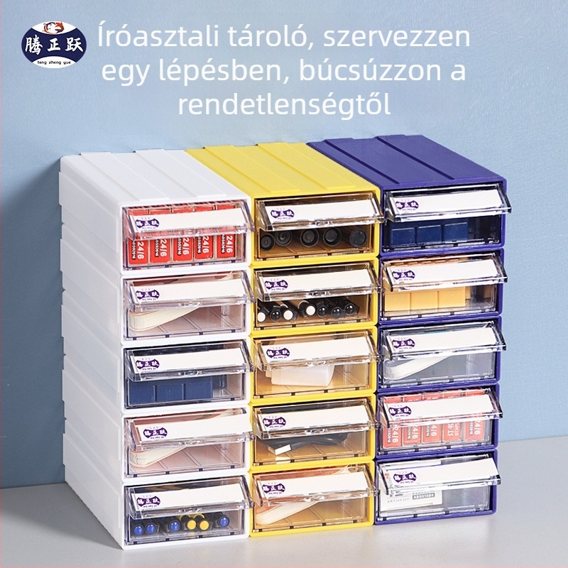 2 fiókos asztali tároló doboz – műanyag PS, rekeszek a gyöngyök és ékszerek rendezésére, porálló, egymásra tehető