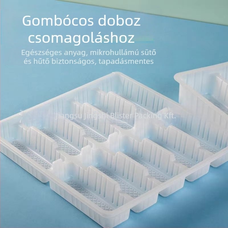 Gombóc/dumpling kiszállító doboz 10 rekesszel, egyszer használatos, PP műanyagból, fagyasztóbarát, dumplingekhez és tavaszi tekercsekhez