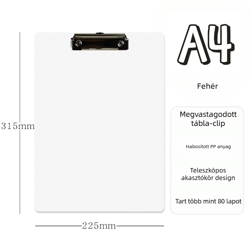 Yishen 996 műanyag klipszlap, A4/A5 kompatibilitás, lemezvastagság 2,3 mm, egyklipszes