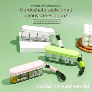 Gyógyszeres doboz fedéllel és osztókkal, polipropilén (PP) anyagból, hordozható, modern minimalista stílus