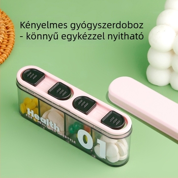 Gyógyszeres doboz fedéllel és osztókkal, polipropilén (PP) anyagból, hordozható, modern minimalista stílus