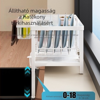 Konyhai ablakpárkány tárolója tányérokhoz, tálakhoz és evőeszközökhöz; fém; szerelés nélkül; helytakarékos dizájn.