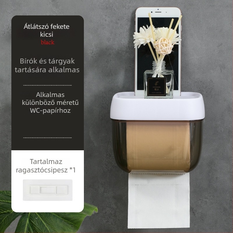 Falihoz szerelt vécépapír- és fürdőszobai tároló – vízálló, többfunkciós, PP anyag, modell 546656464, alkalmas autó, nappali és fürdőszoba számára