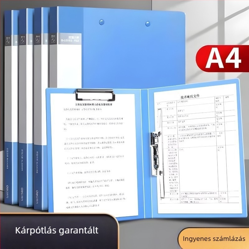 A4-es irattartó dupla csíptetővel, dokumentumokhoz, műanyag, erős zárás, multifunkcionális