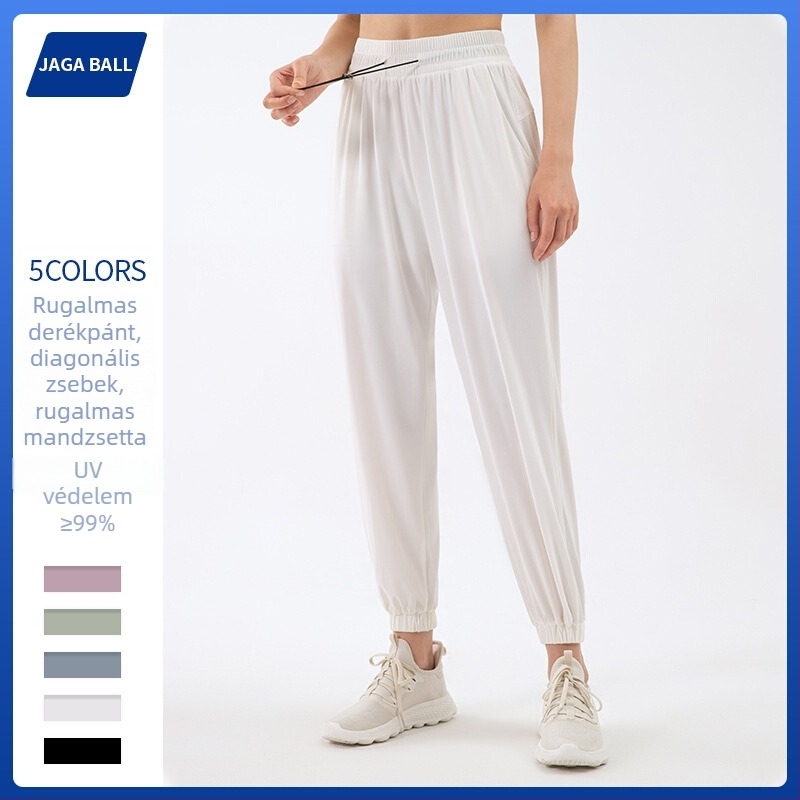 Női laza szabású sportnadrág, magas derék, lélegző, Nylon warp mesh anyag, UV-védelem, jóga és fitnesz
