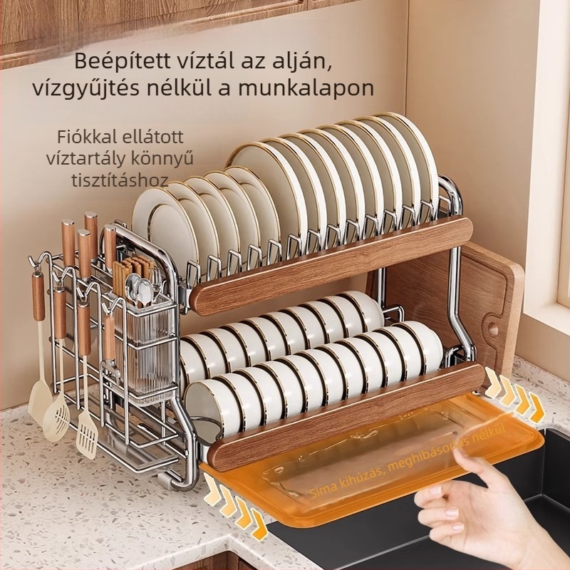 Medieval stílusú rétegzett mosogatótálca állvány a munkalapra — 201 rozsdamentes acél + széntartalmú acél + sűrűségű tábla
