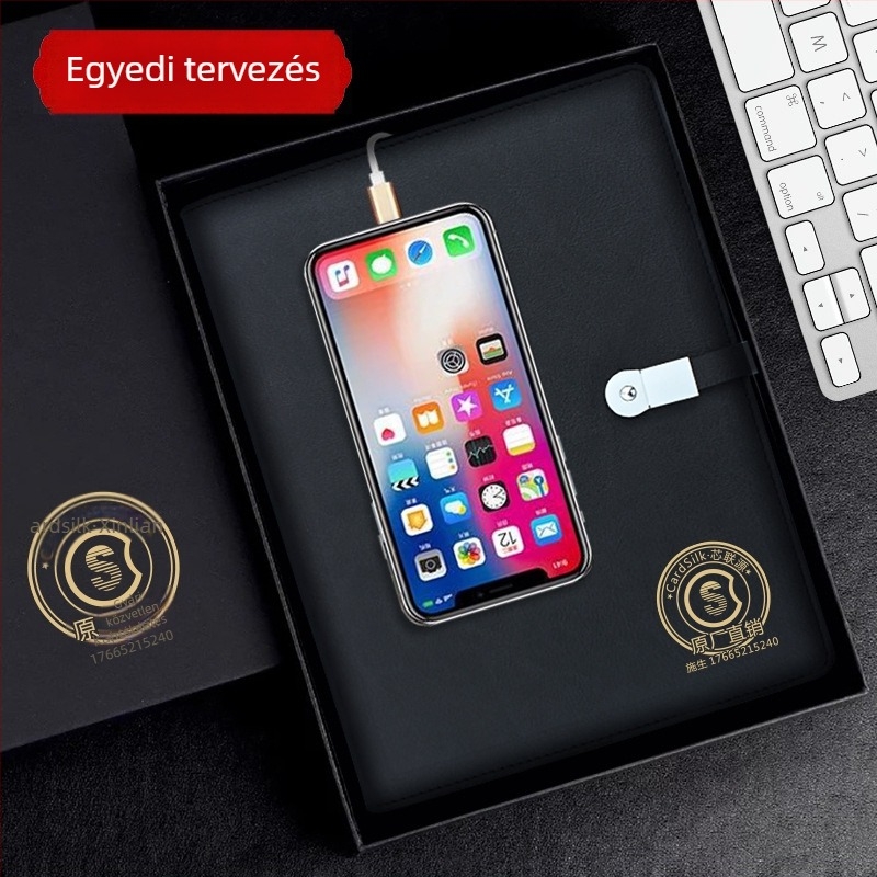 Notesz hordozható akkumulátorral, USB flash meghajtóval, vezeték nélküli töltéssel, többfunkciós, üzleti ajándék