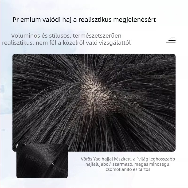 Férfi paróka valódi emberi hajból, rövid egyenes haj, varrat nélküli felső rész, modell 9002, kézzel készített