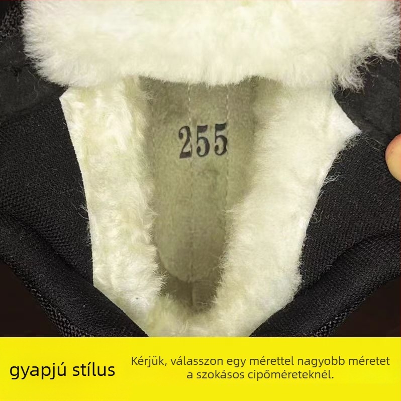 Férfi téli túrabakancs, meleg gyapjú bélés, magas szárú, elöl fűzővel, kopásálló gumitalp