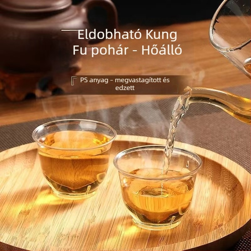 Egyszer használatos átlátszó műanyag teás pohár, vastag falú, 58 ml űrtartalom, teakóstoláshoz