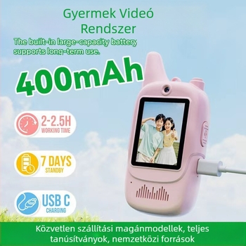 Gyerekeknek szánt videóinterkommal és hívási funkcióval rendelkező, szimulált walkie-talkie, szülő–gyermek kommunikáció, ABS műanyag, kijelző, 4–6 éveseknek
