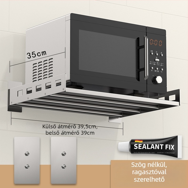 Mu Jue MJ-6899 Rozsdamentes acélból készült falra szerelhető konyhai tárolópolc mikrohullámú sütő, sütő és rizsfőző számára