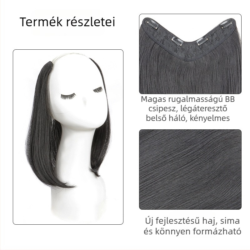 U-formájú hajkiegészítő nőknek, rövid egyenes haj, növeli a volument, hőálló huzal