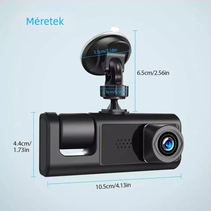 C309 háromlencsés autós dash cam Wi-Fi és mobilkapcsolattal, 1080p, 120° látószög, elől, belső és hátsó körkörös felvétel, 16GB memória