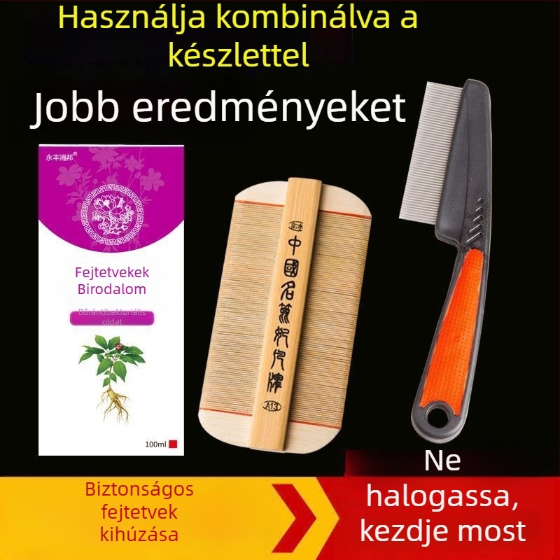 Fejtetű-fésű ultra-sűrű fogakkal lányoknak, hagyományos bambuszfa fésű, korpásodás elleni és fejtetű pete elleni