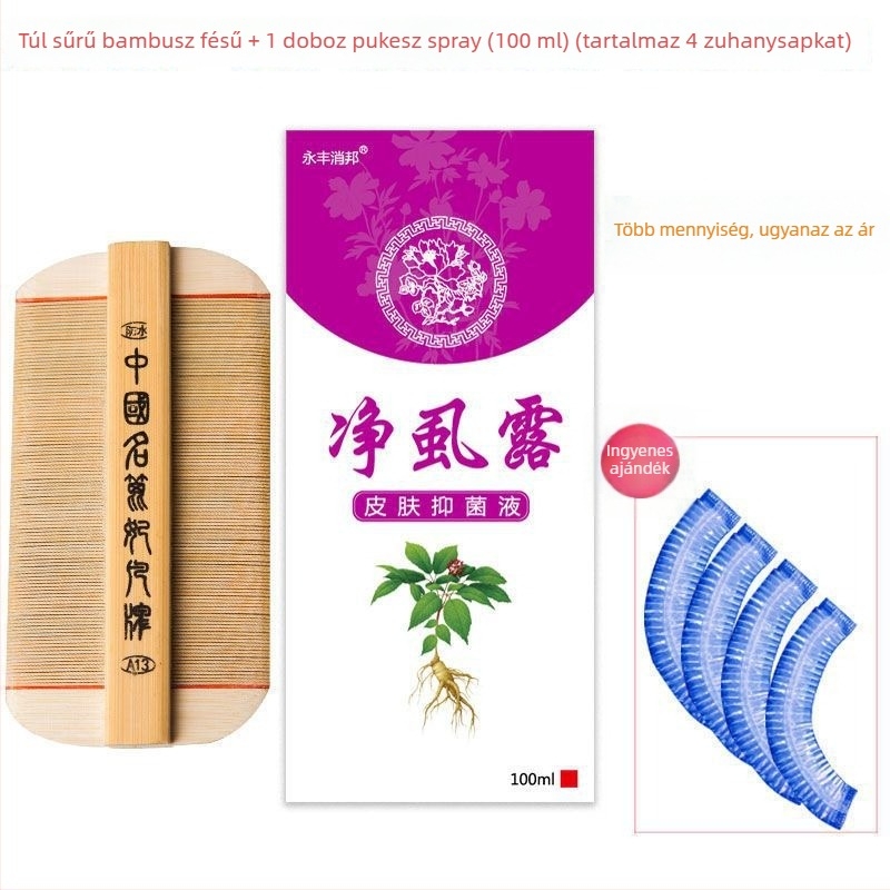 Fejtetű-fésű ultra-sűrű fogakkal lányoknak, hagyományos bambuszfa fésű, korpásodás elleni és fejtetű pete elleni