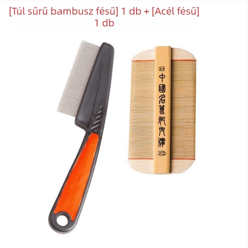 Fejtetű-fésű ultra-sűrű fogakkal lányoknak, hagyományos bambuszfa fésű, korpásodás elleni és fejtetű pete elleni