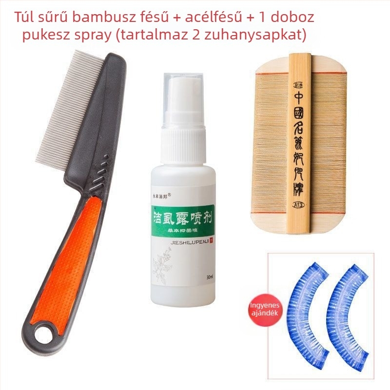 Fejtetű-fésű ultra-sűrű fogakkal lányoknak, hagyományos bambuszfa fésű, korpásodás elleni és fejtetű pete elleni