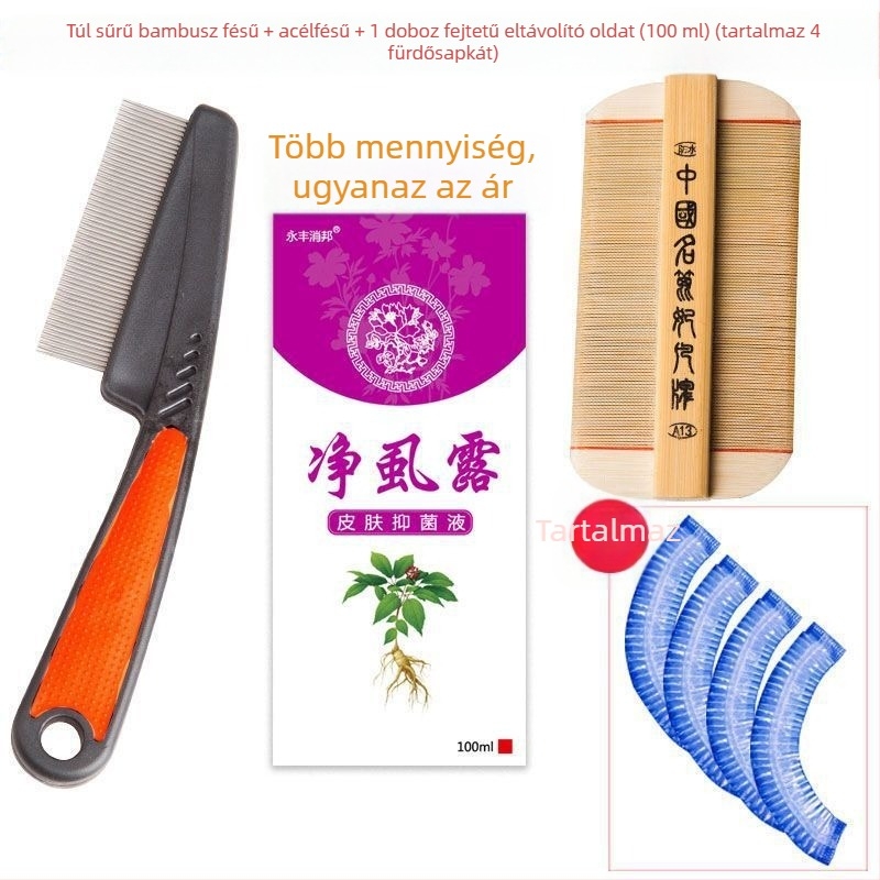 Fejtetű-fésű ultra-sűrű fogakkal lányoknak, hagyományos bambuszfa fésű, korpásodás elleni és fejtetű pete elleni