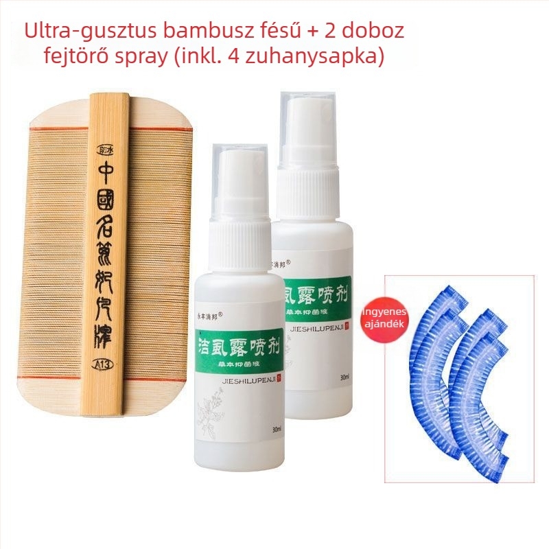 Fejtetű-fésű ultra-sűrű fogakkal lányoknak, hagyományos bambuszfa fésű, korpásodás elleni és fejtetű pete elleni