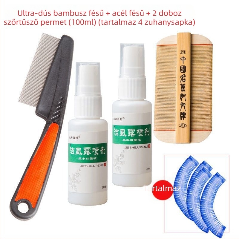 Fejtetű-fésű ultra-sűrű fogakkal lányoknak, hagyományos bambuszfa fésű, korpásodás elleni és fejtetű pete elleni