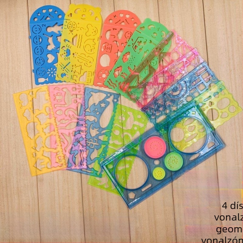 Tiankai 512 Műanyag kaleidoszkóp vonalzókészlet gyerekeknek - Többfunkciós rajz sablonok, Modell 512, Nettó tömeg 0.2