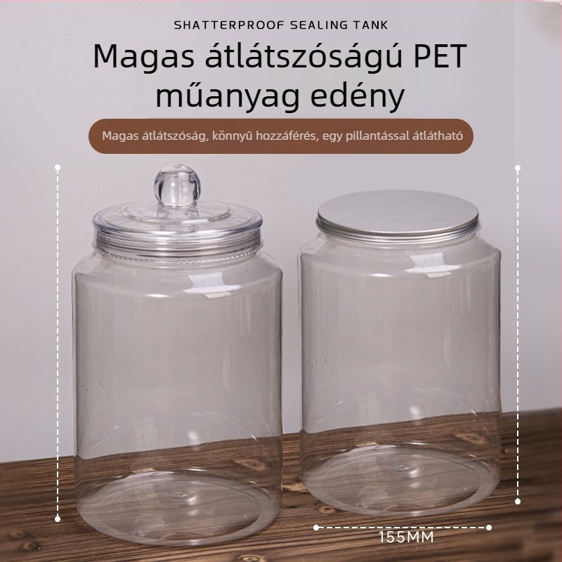 PET műanyag üveg élelmiszer-csomagoláshoz, átlátható, zárható, élelmiszer-minőségű, tea és szárított gyümölcsök számára