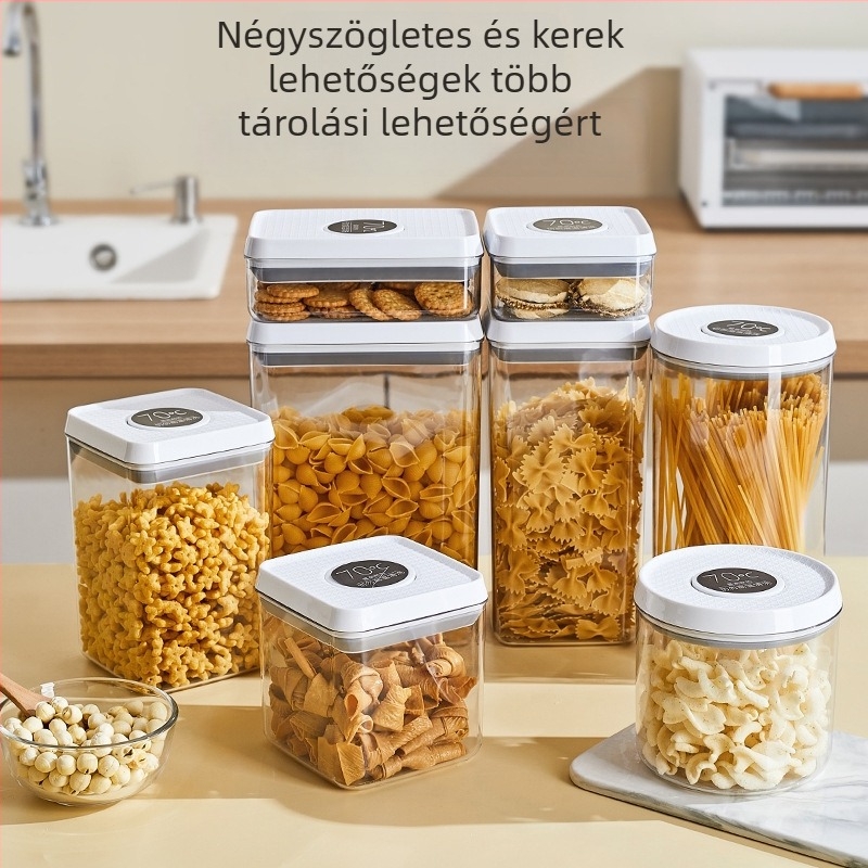 Amige műanyag tárolódoboz, szabálytalan alakú, 800–1000 ml kapacitású, száraz áruk tárolására